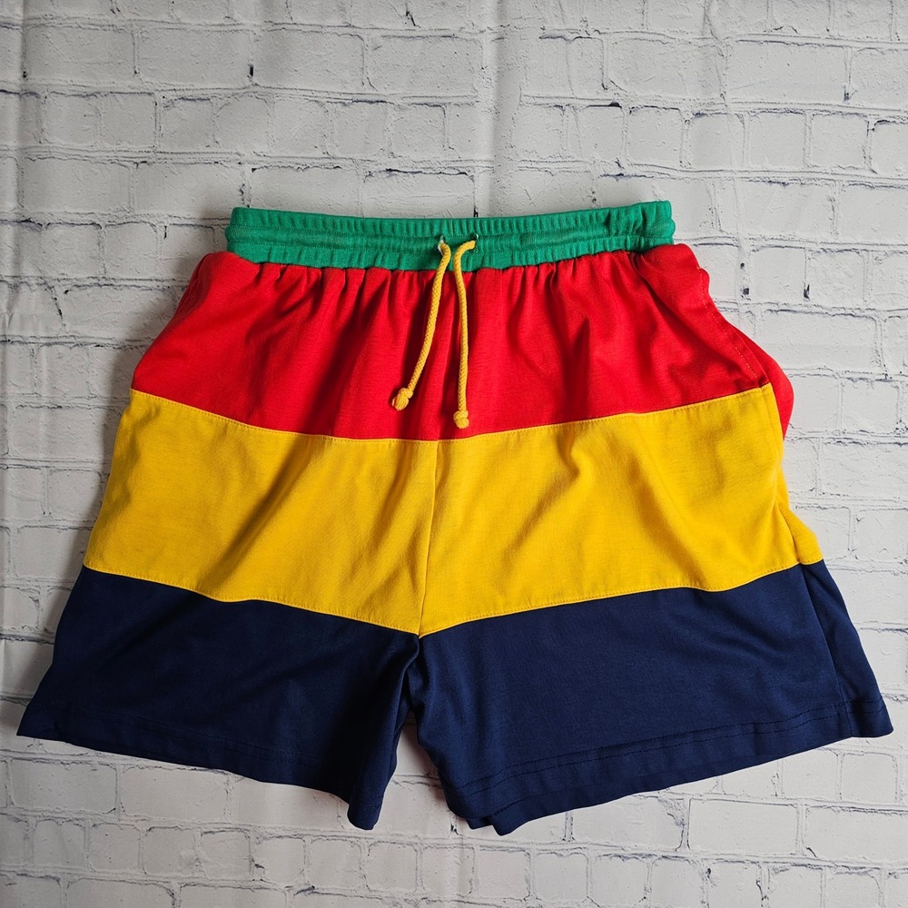 Vintage Hang Ten Colorblock Shorts Mens Red‎ Yellow Navy Green Made in USA